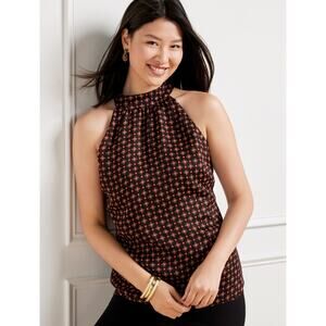 Talbots Top Womens Halter Dainty Medallion Halter Metallic Bow Feminine Romantic